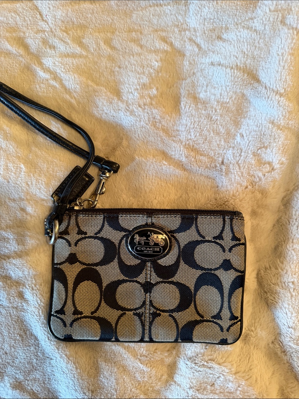 Coach Black/Tan Signature Canvas Wristlet with Detachable Strap
